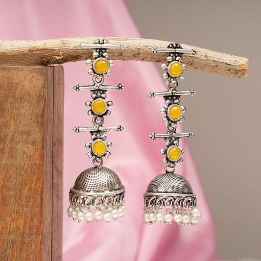 Royal Triple Bell Layered Jhumka Earring (Yellow)