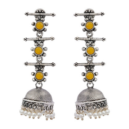 Royal Triple Bell Layered Jhumka Earring (Yellow)