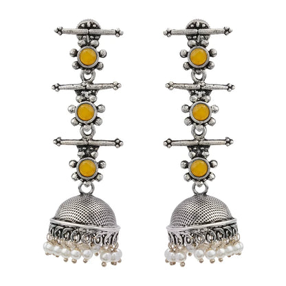 Royal Triple Bell Layered Jhumka Earring (Yellow) Dazzle Dash Jhumki earring (Sky Blue) Combo set