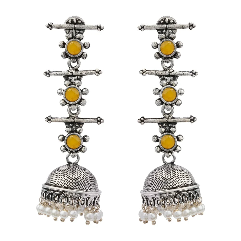 Royal Triple Bell Layered Jhumka Earring (Yellow) Dazzle Dash Jhumki earring (Green) Combo set