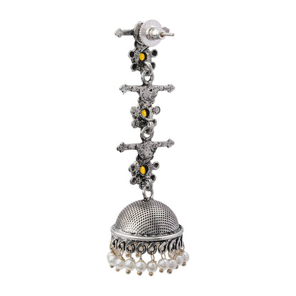 Royal Triple Bell Layered Jhumka Earring (Yellow)