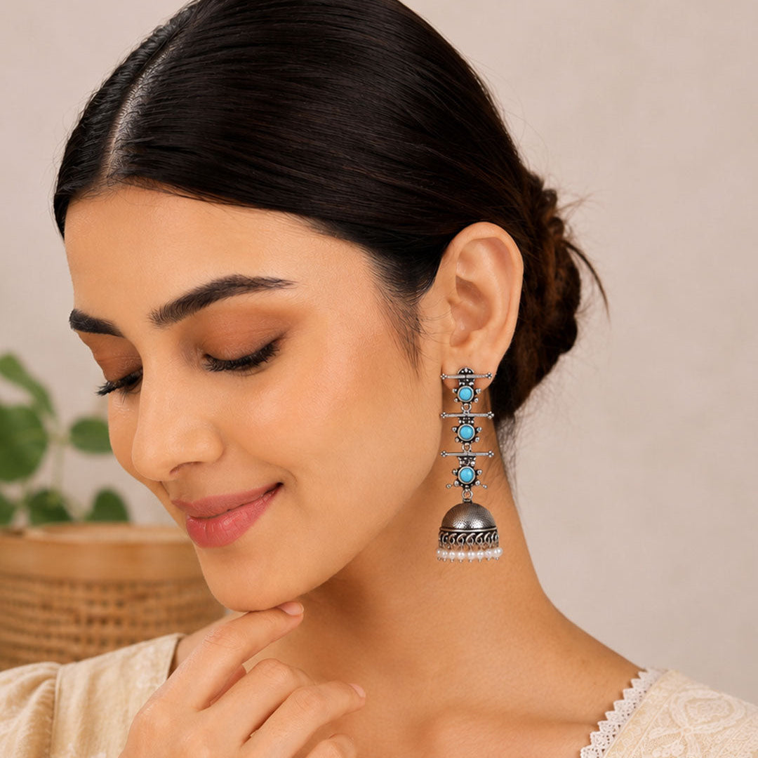 Dazzle Dash Jhumki earring (Baby Pink)&Royal Triple Bell Layered Jhumka Earring (Sky Blue) Combo set
