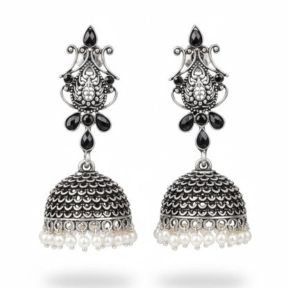 Royal Triple Bell Layered Jhumka Earring (Black) Kalash Kamal earring (Black) Combo set