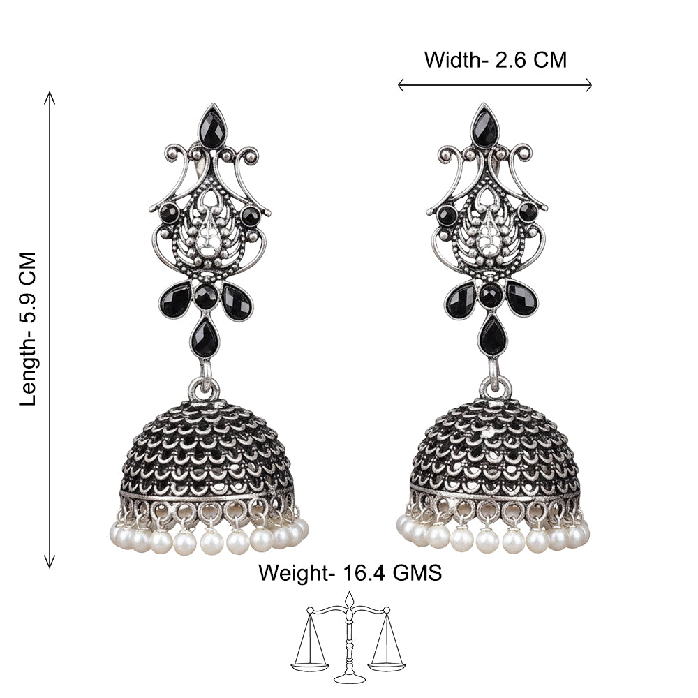 Peacock glow stone studded dangler earrings (White) Kalash Kamal earring (Black) Combo set