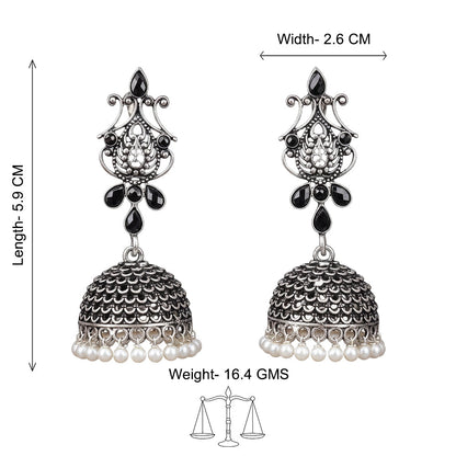 Peacock glow stone studded dangler earrings (White) Kalash Kamal earring (Black) Combo set