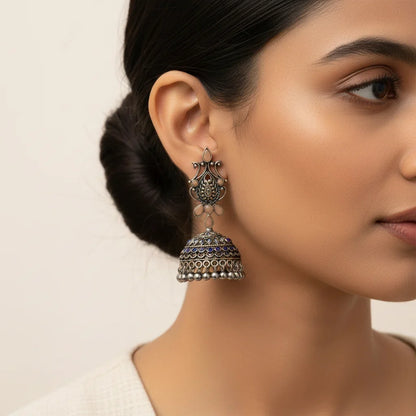 Kalash Kamal earring  Swirly snake oxidised stud earrings (Silver) Combo set