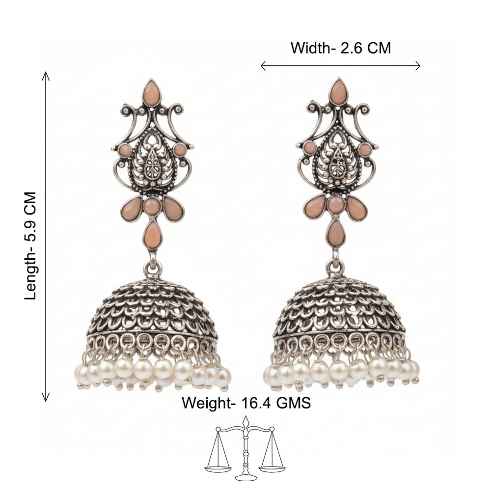 Peacock glow stone studded dangler earrings (White) Kalash Kamal earring (Light Orange) Combo set