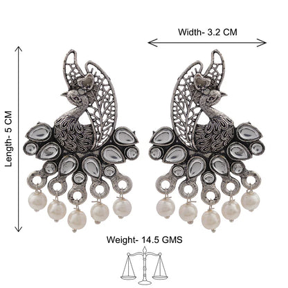 Peacock glow stone studded dangler & Peacock pearls studds Combo set