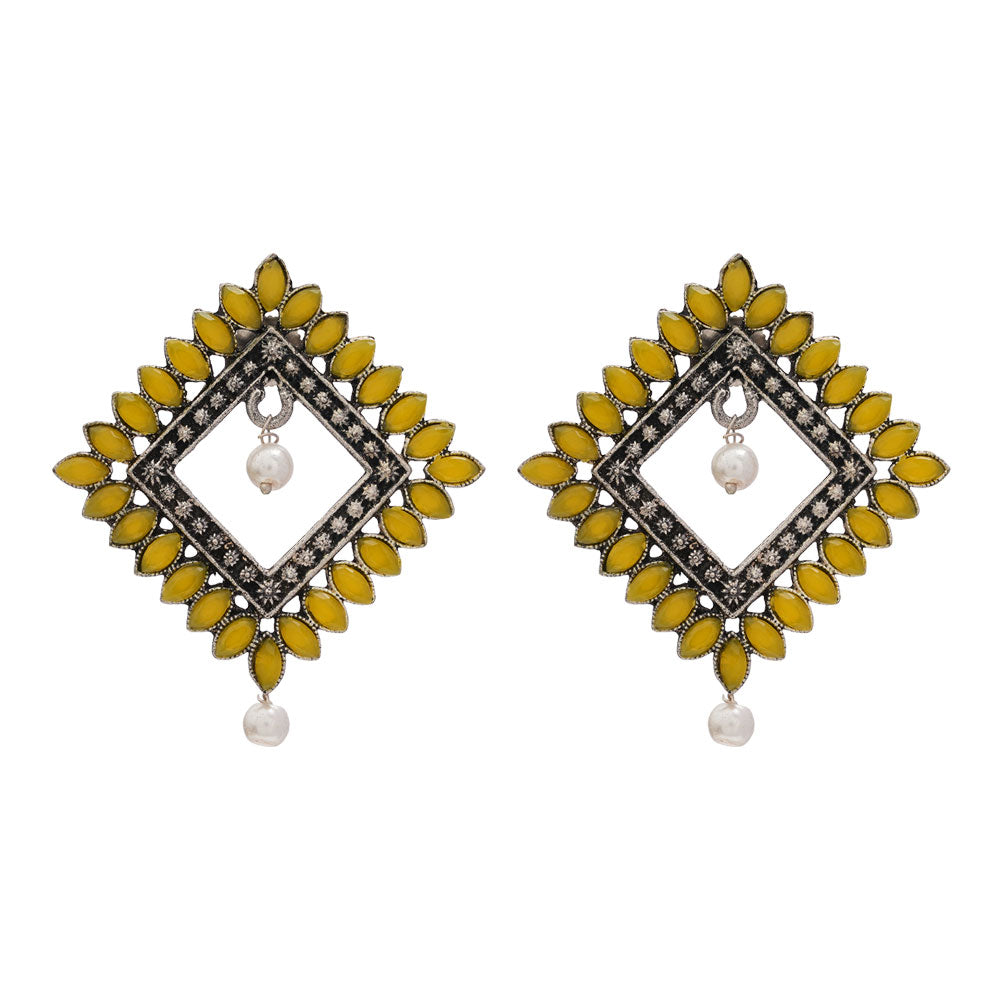 Carved Charm Dangler earrings (White) Sass Stone stud earrings (Yellow) Combo set