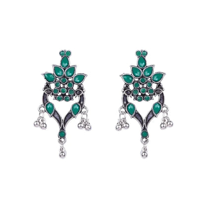 Royal Triple Bell Layered Jhumka Earring (Dark Maroon) Tint and Twinkle earrings (Green) Combo set