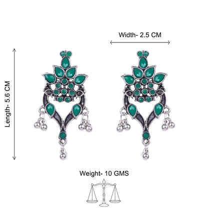 Royal Triple Bell Layered Jhumka Earring (Dark Maroon) Tint and Twinkle earrings (Green) Combo set