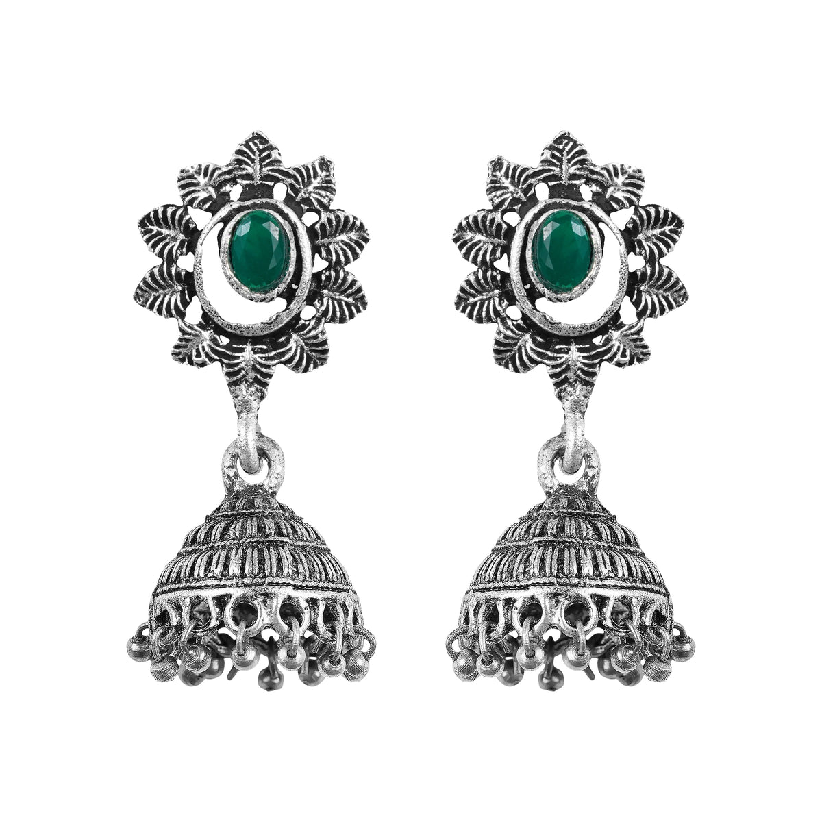 floral charm traditional jhumka earrings (Green)