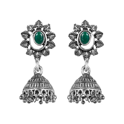floral charm traditional jhumka earrings (Green)