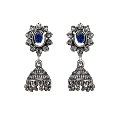 floral charm traditional jhumka earrings (Blue)