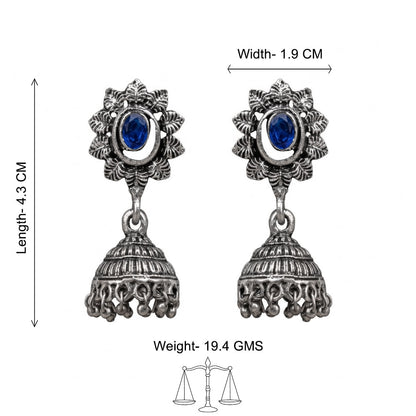 floral charm traditional jhumka earrings (Blue)