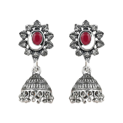 floral charm traditional jhumka earrings (Dark Red)