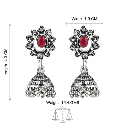 floral charm traditional jhumka earrings (Dark Red)
