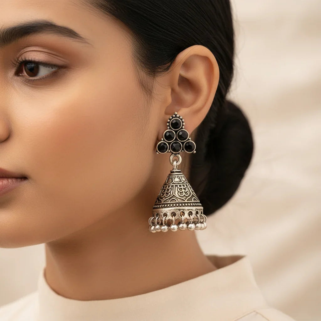Peacock glow stone studded dangler & I-conical hanging Jhumki Combo set