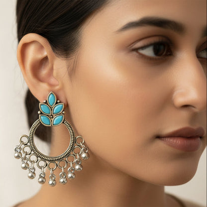 Kalash Kamal Jhumka earring (Light Orange)&Fine Shine stud earrings (Mint) Combo set