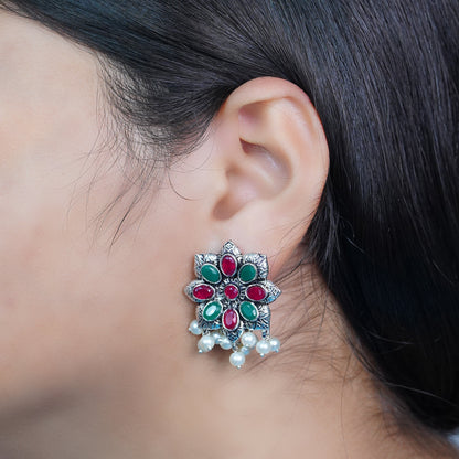 Jugni vibrant stud earrings (Multicolored)&Fine Shine stud earrings (Mint) Combo set