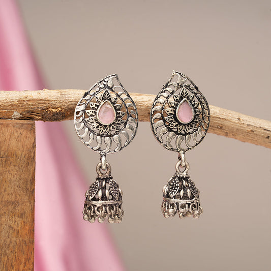 Rain Drop Rani Hanging Jhumki Earrings (Baby Pink)