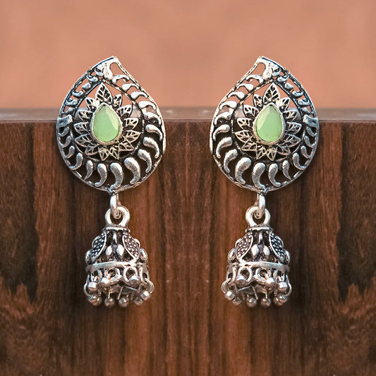Rain Drop Rani Hanging Jhumki Earrings (Pista)