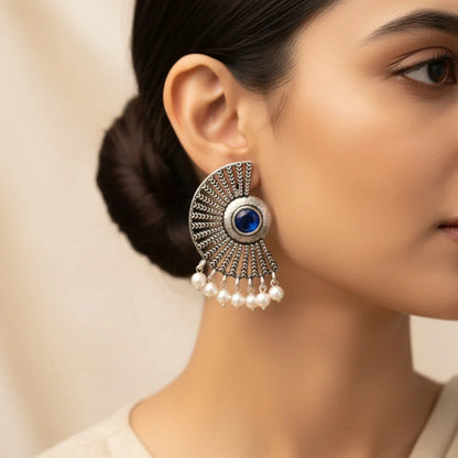 Kalash Kamal earring  Bloom Arc pearl stud earring (Blue) Combo set