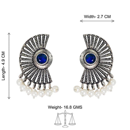Kalash Kamal earring  Bloom Arc pearl stud earring (Blue) Combo set
