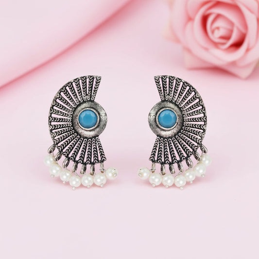 Bloom Arc pearl stud earring (Sky Blue)