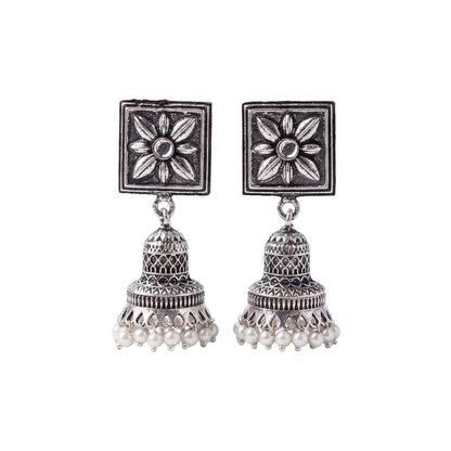 Petal Frame hanging Jhumki Earrings (White)