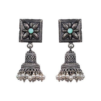 Petal Frame hanging Jhumki Earrings (Pista)
