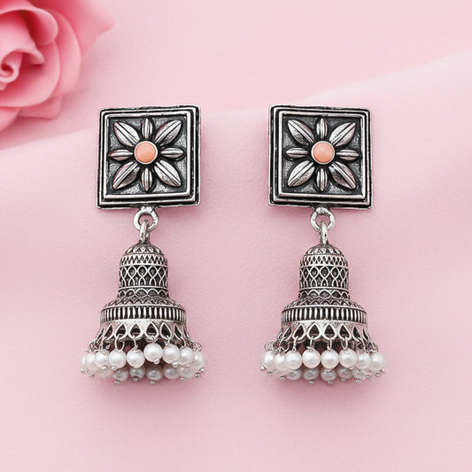 Petal Frame hanging Jhumki Earrings (Light Orange)