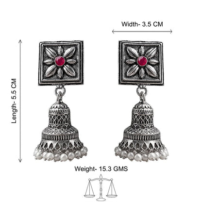 Petal Frame hanging Jhumki Earrings (Dark Red)