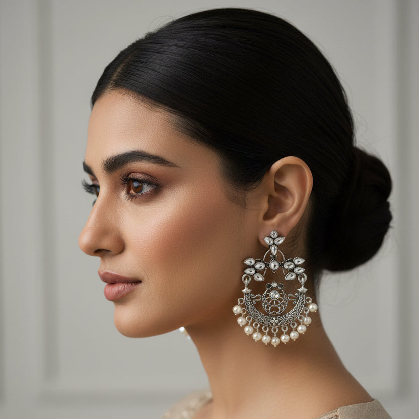 Carved Charm Dangler earrings (White) Evergreen earrings (Baby Pink) Combo set