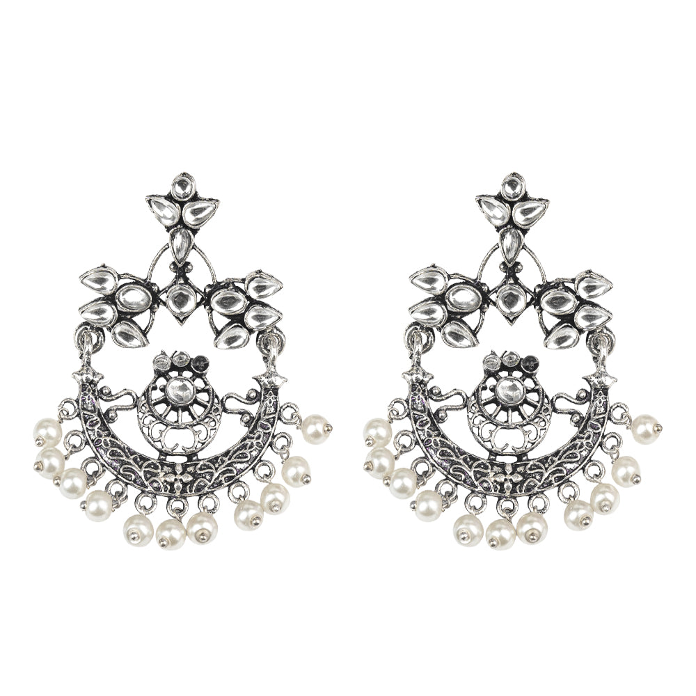 Carved Charm Dangler earrings (White) Cycle Charm Dangler earrings (Silver) Combo set