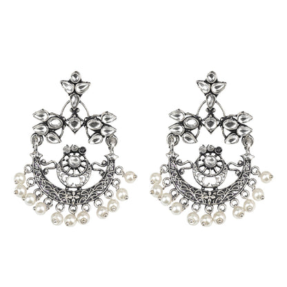 Carved Charm Dangler earrings (White) Fine Shine stud earrings (Mint) Combo set