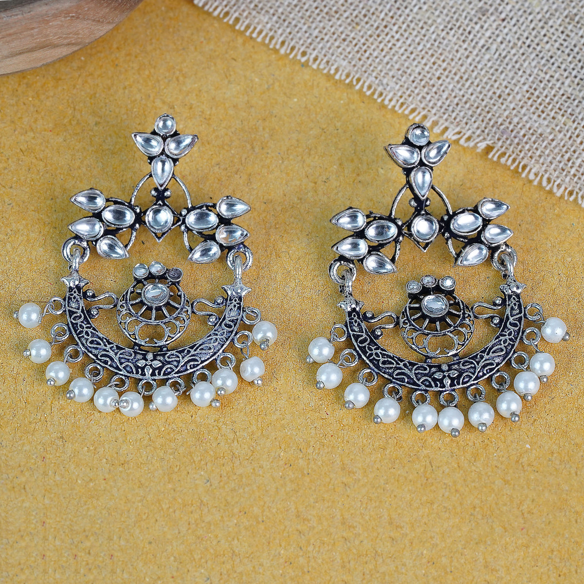 StylishKudi Oxidised Silver Stud & Chandbali Earrings Combo Set for Women&girl