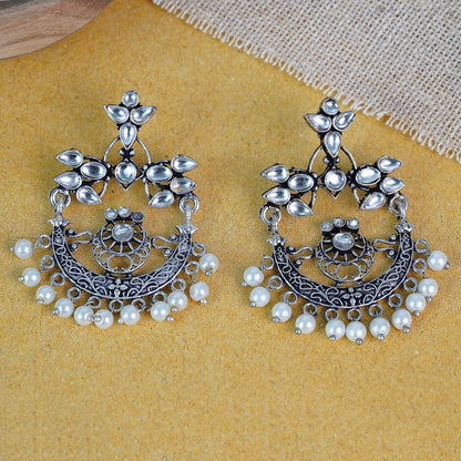 StylishKudi Oxidised Silver Stud & Chandbali Earrings Combo Set for Women&girl