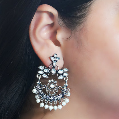 StylishKudi Oxidised Silver Stud & Chandbali Earrings Combo Set for Women&girl