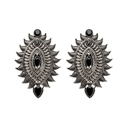 Oval drop stud earrings (Black)