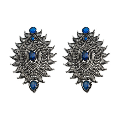 Oval drop stud earrings (Blue)