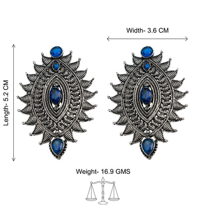Oval drop stud earrings (Blue)