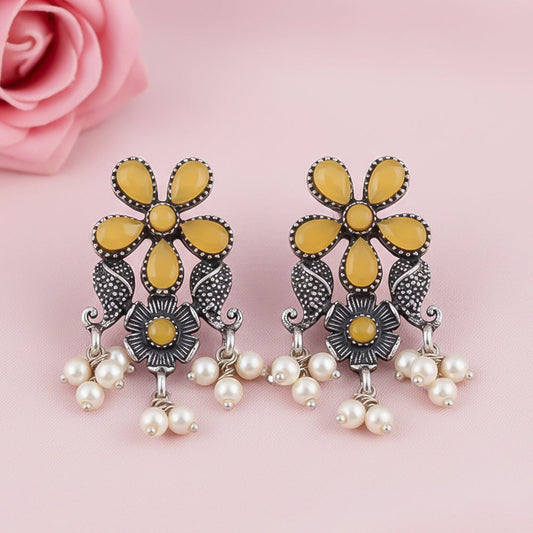 Floral Drop stud earrings (Yellow)