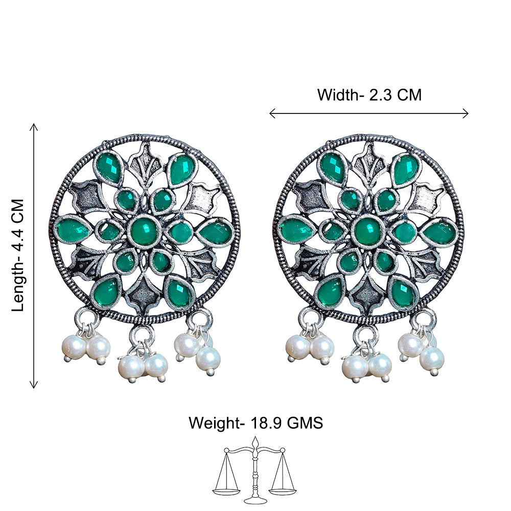 Royal Triple Bell Layered Jhumka Earring (Dark Maroon) Glass drops Dangler Earrings (Green) Combo set