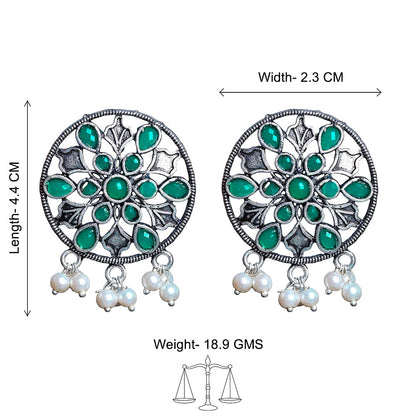 Royal Triple Bell Layered Jhumka Earring (Dark Maroon) Glass drops Dangler Earrings (Green) Combo set