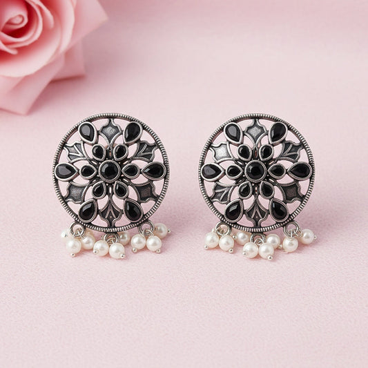 Glass drops Dangler Earrings (Black)