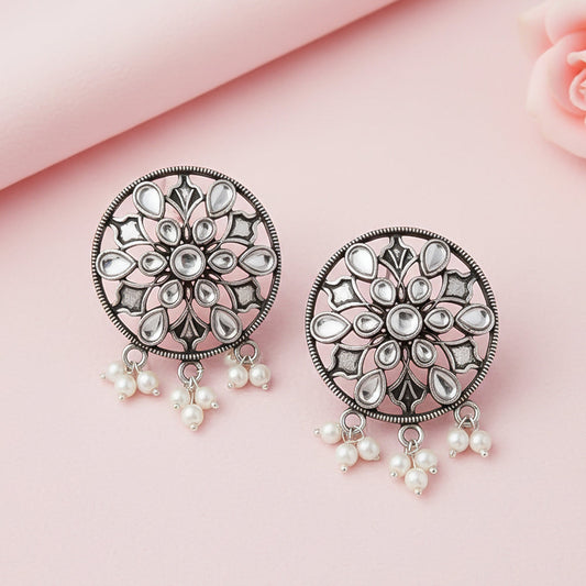 Glass drops Dangler Earrings (White)