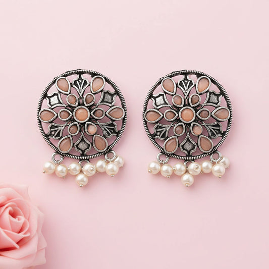 Glass drops Dangler Earrings (Light Orange)