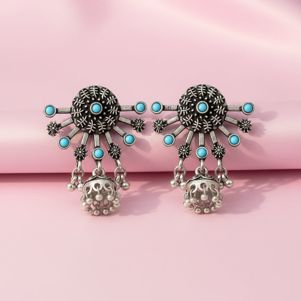 Slays and rays jhumki earrings (Sky Blue)