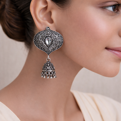 Carved Charm Dangler earrings (White) Pretty Petal Jhumki earrings (White) Combo set